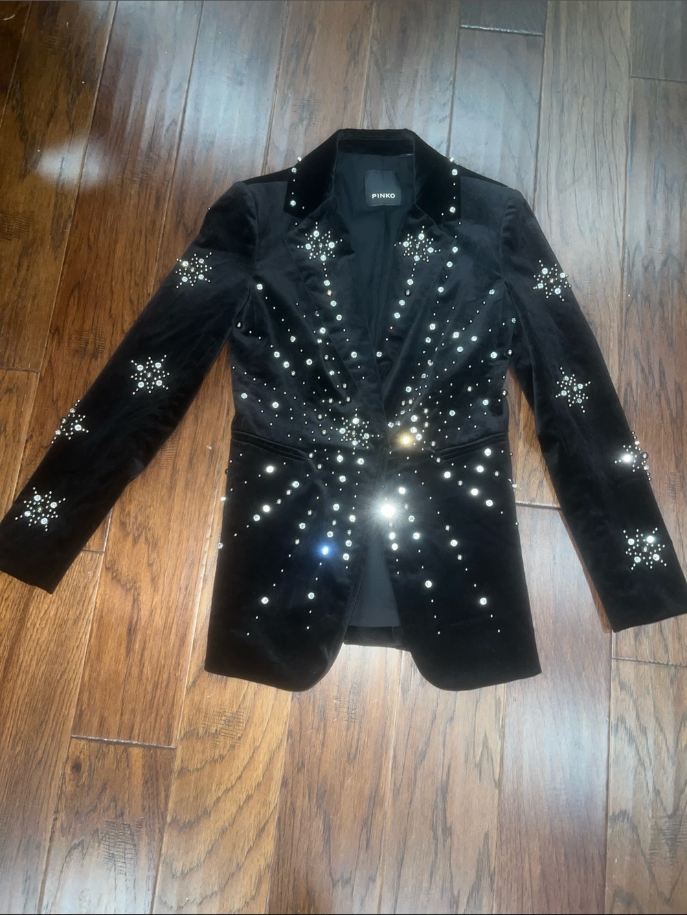 Pinko Black Velvet Crystal-Studded Blazer